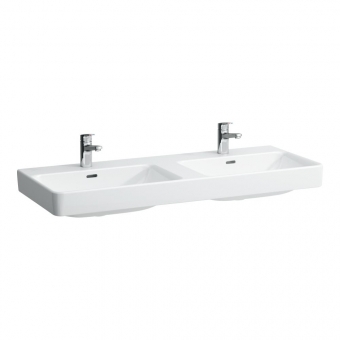 Dvigubas praustuvas Laufen PRO S 1200x465x95 mm, baldinis, su 1x2 anga maišytuvui viduryje, spalva - balta LCC (LAUFEN Clean Coat) 